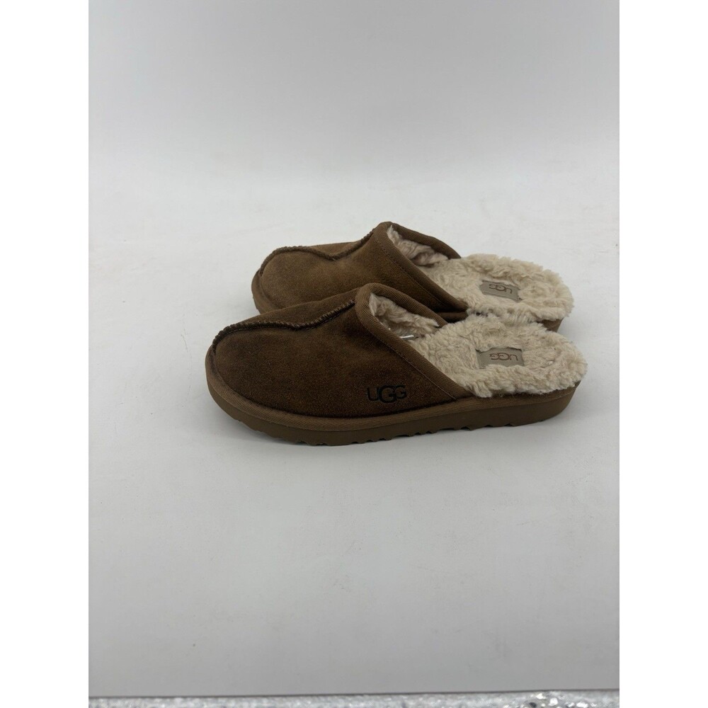 UGG Kids Keegan Suede Slipper Chestnut Brown Size 3 Slide Fur Lining